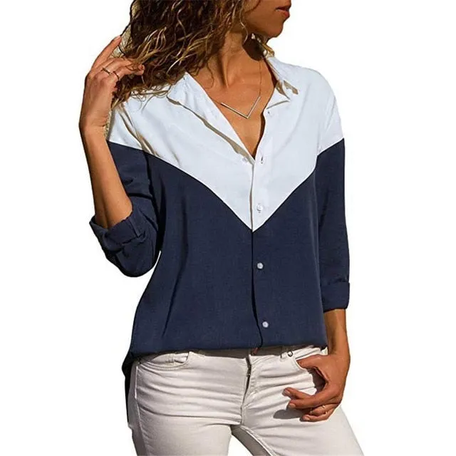 2021 New Print Women Blouses Long Sleeve Turn-down Collar Chiffon Blouse Sizes S - 3XL