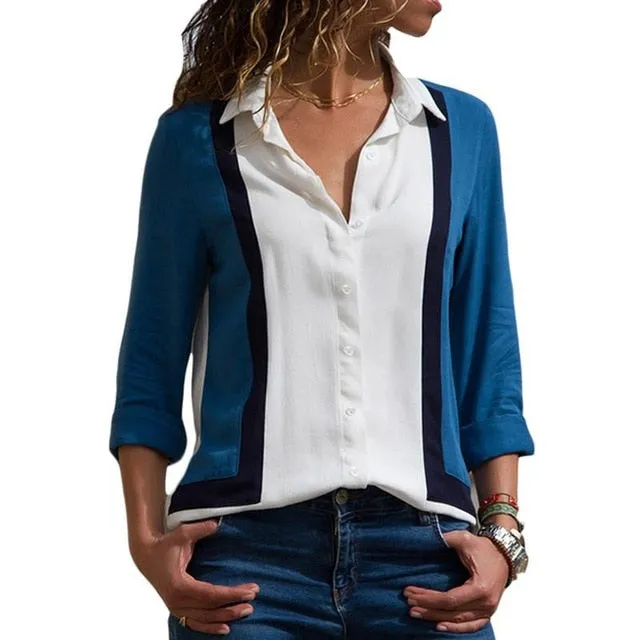 2021 New Print Women Blouses Long Sleeve Turn-down Collar Chiffon Blouse Sizes S - 3XL