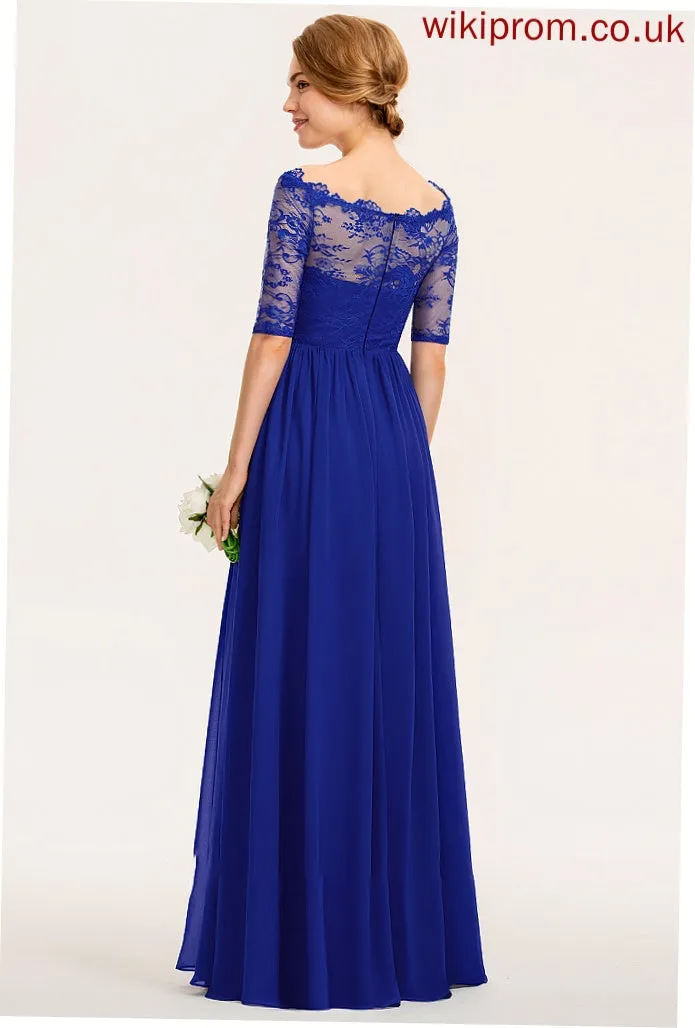 A-Line Ruffle Silhouette Length Neckline Embellishment Fabric Off-the-Shoulder Floor-Length Elianna A-Line/Princess Sleeveless Bridesmaid Dresses