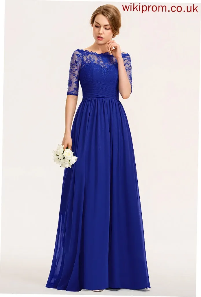 A-Line Ruffle Silhouette Length Neckline Embellishment Fabric Off-the-Shoulder Floor-Length Elianna A-Line/Princess Sleeveless Bridesmaid Dresses