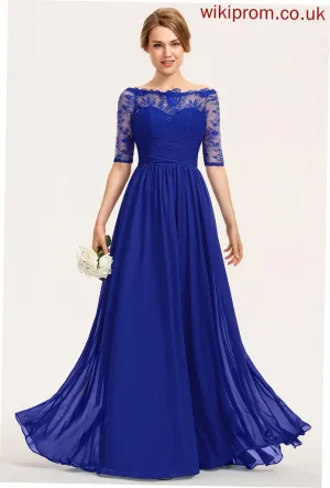 A-Line Ruffle Silhouette Length Neckline Embellishment Fabric Off-the-Shoulder Floor-Length Elianna A-Line/Princess Sleeveless Bridesmaid Dresses