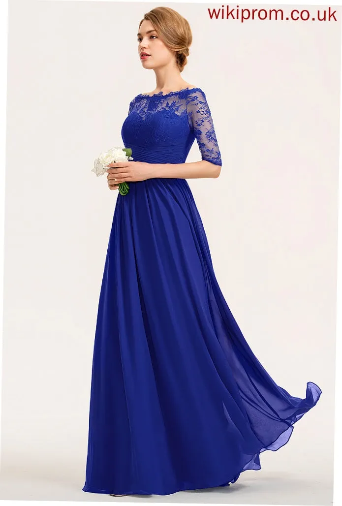 A-Line Ruffle Silhouette Length Neckline Embellishment Fabric Off-the-Shoulder Floor-Length Elianna A-Line/Princess Sleeveless Bridesmaid Dresses