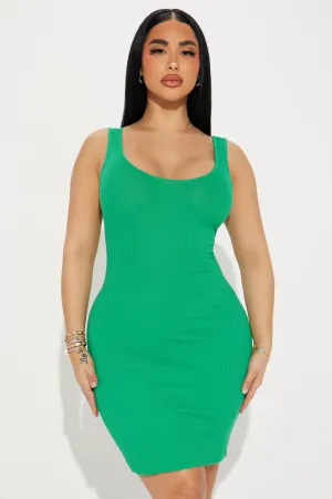 A Must Have Ribbed Mini Dress - Green