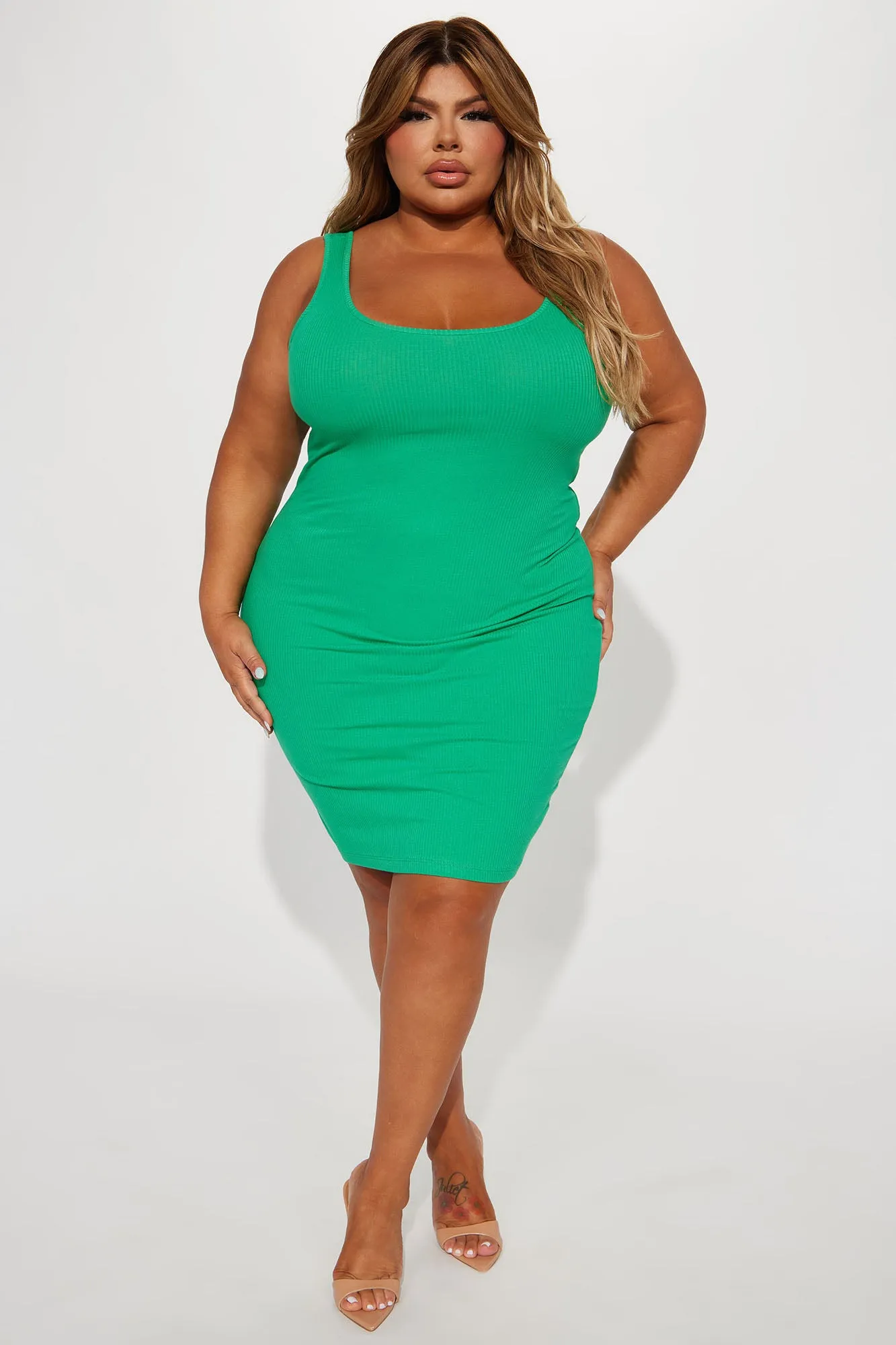 A Must Have Ribbed Mini Dress - Green