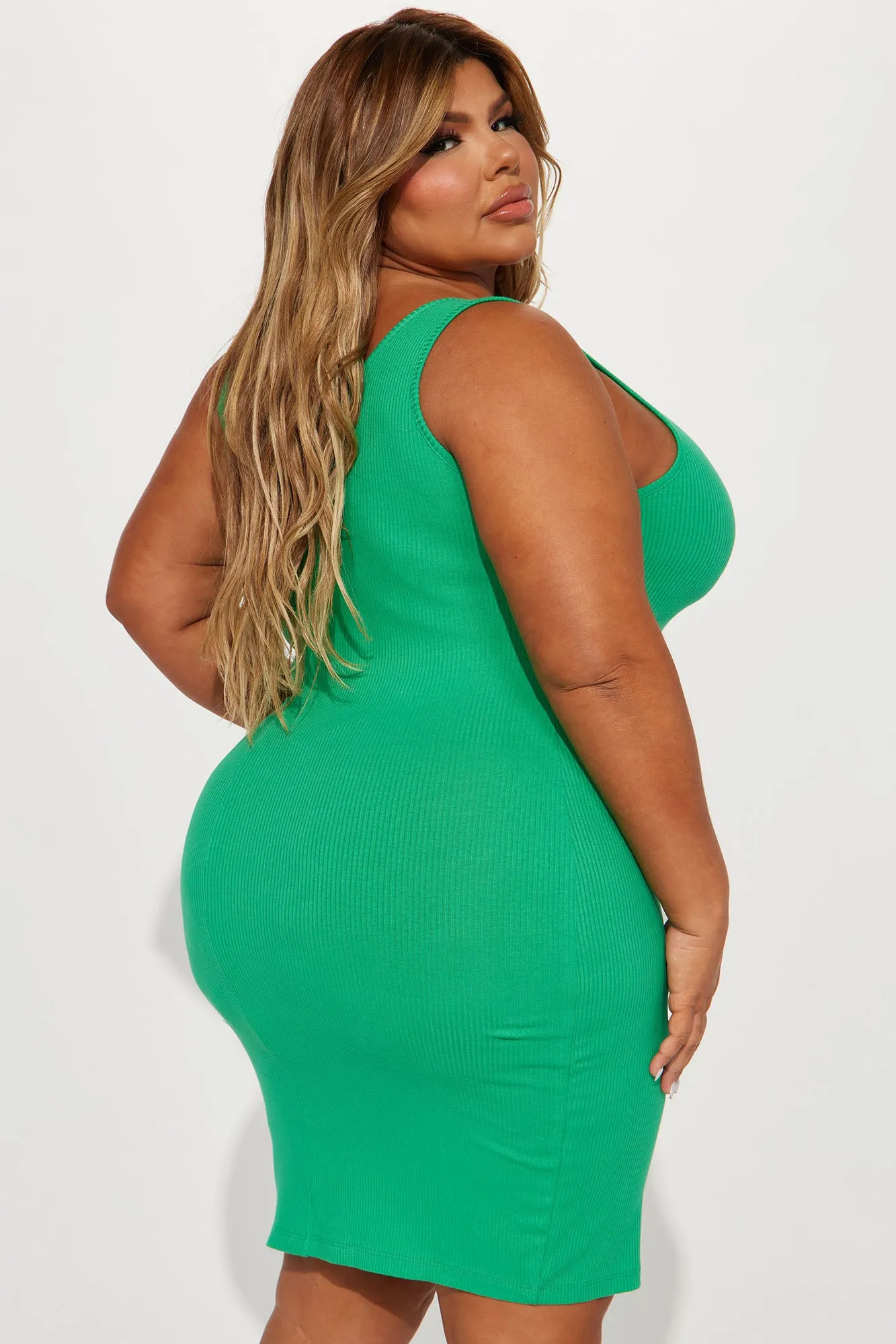 A Must Have Ribbed Mini Dress - Green