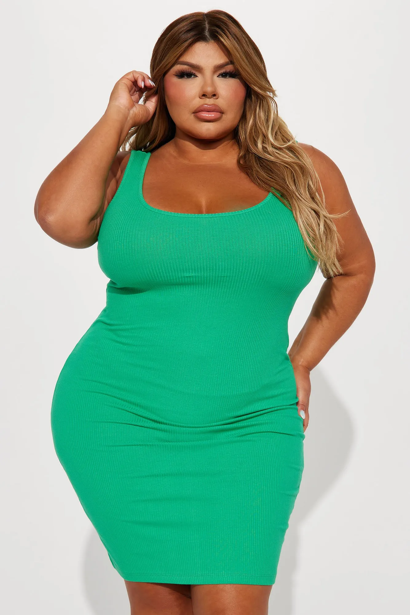 A Must Have Ribbed Mini Dress - Green