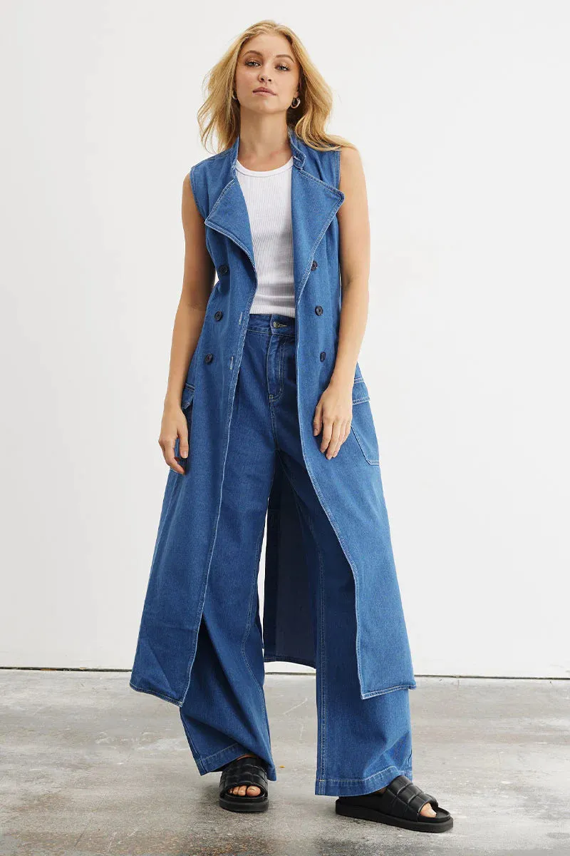Advance Multi-Wear Denim Trench - Mid Blue
