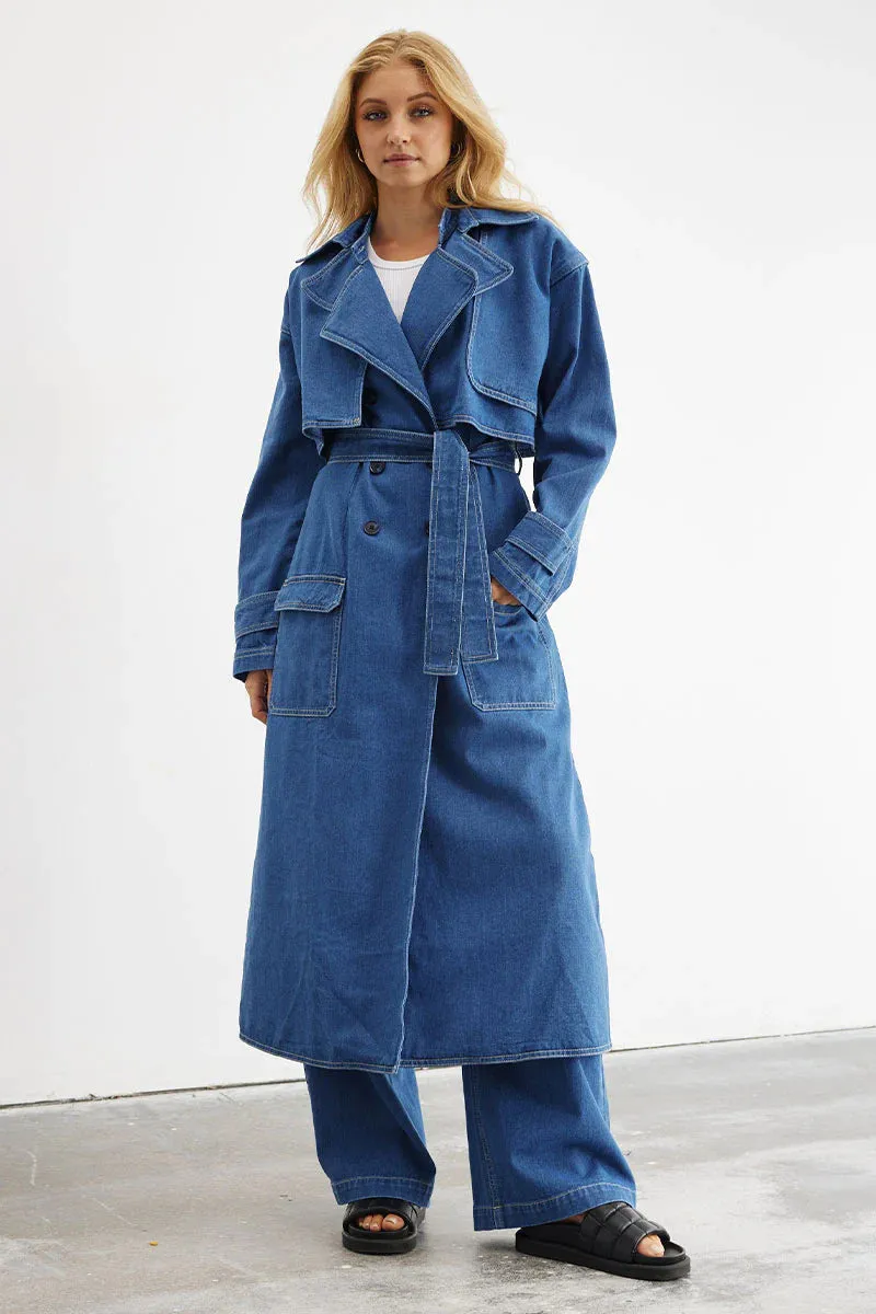 Advance Multi-Wear Denim Trench - Mid Blue