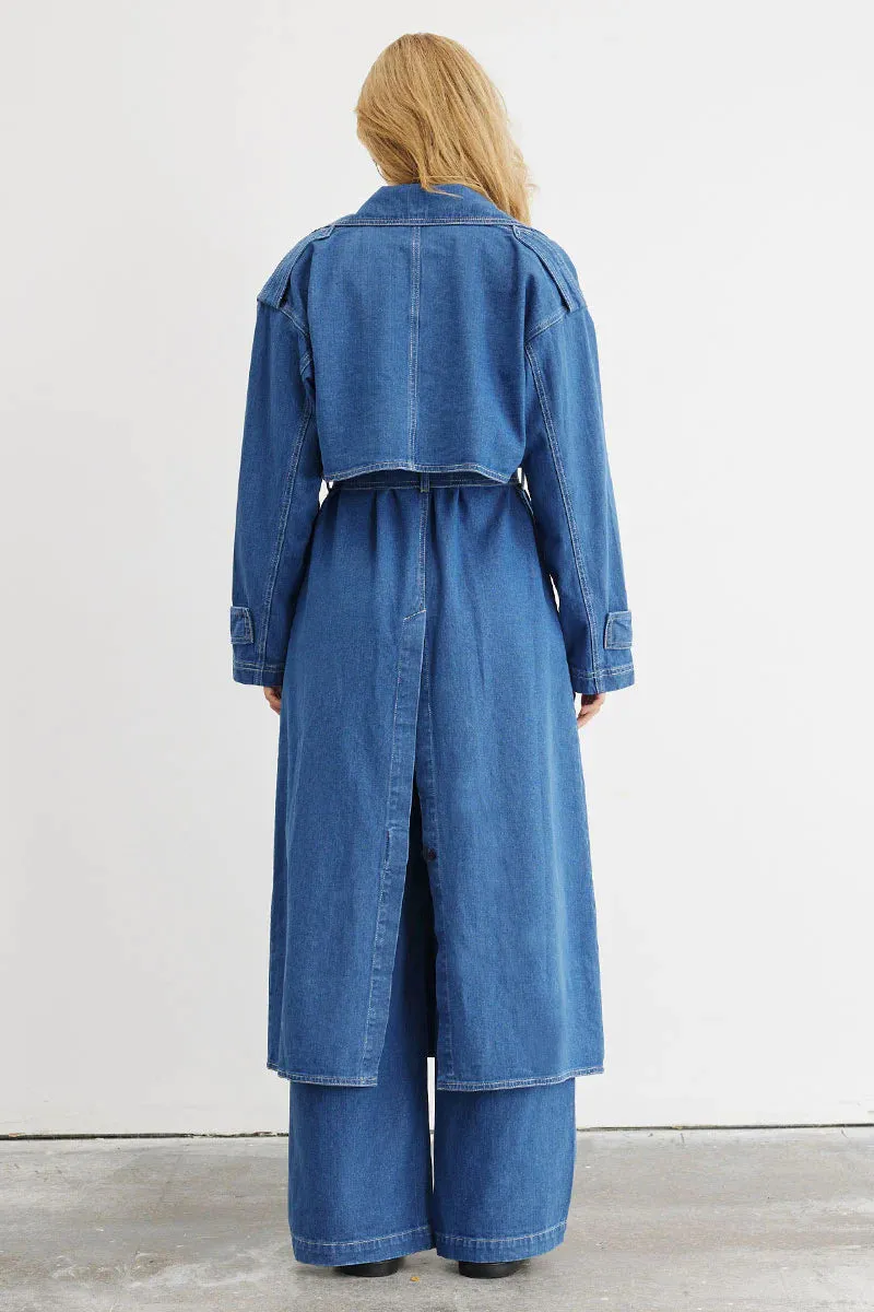 Advance Multi-Wear Denim Trench - Mid Blue
