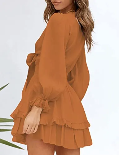 AILUNSNIKA Women's Knotted Tiered Mini Dress