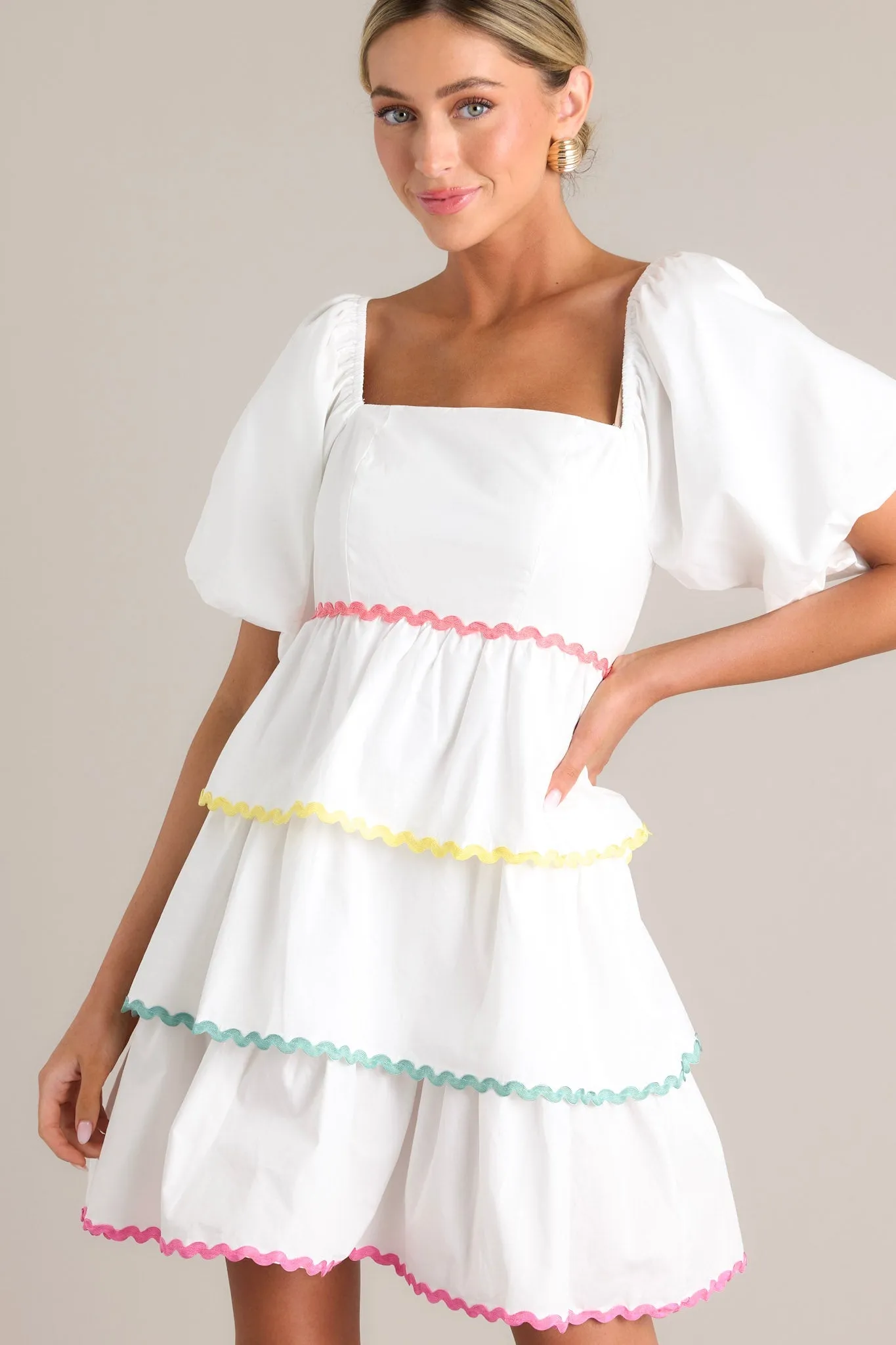 Aurora Dream White Multi Ricrac Mini Dress