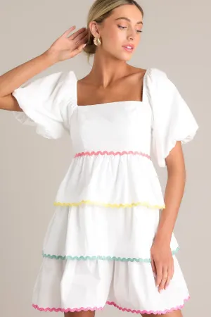 Aurora Dream White Multi Ricrac Mini Dress