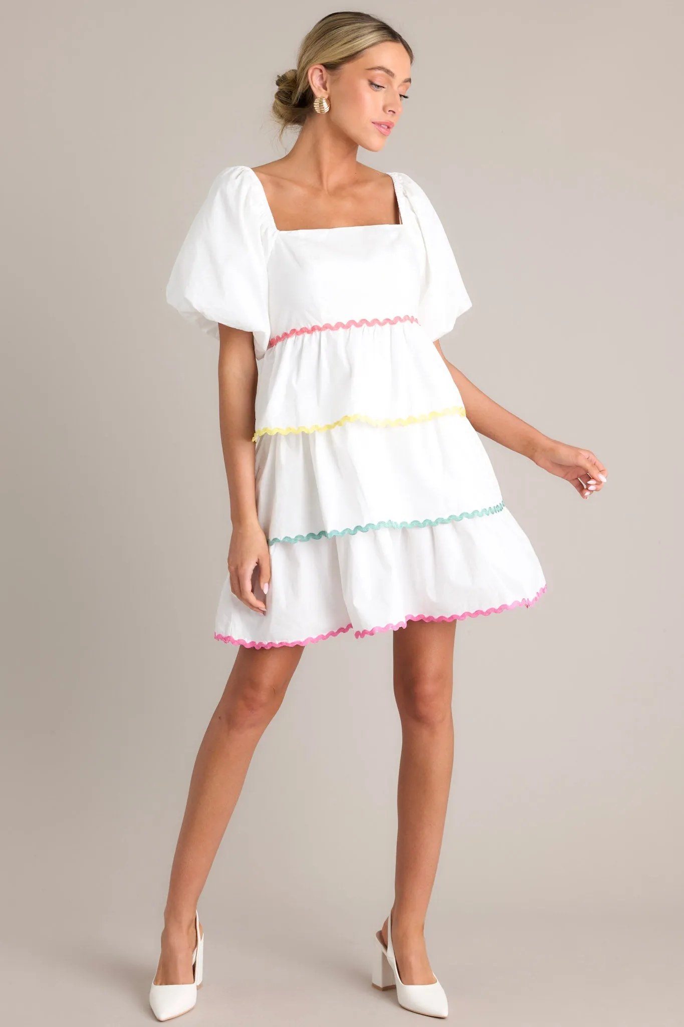 Aurora Dream White Multi Ricrac Mini Dress