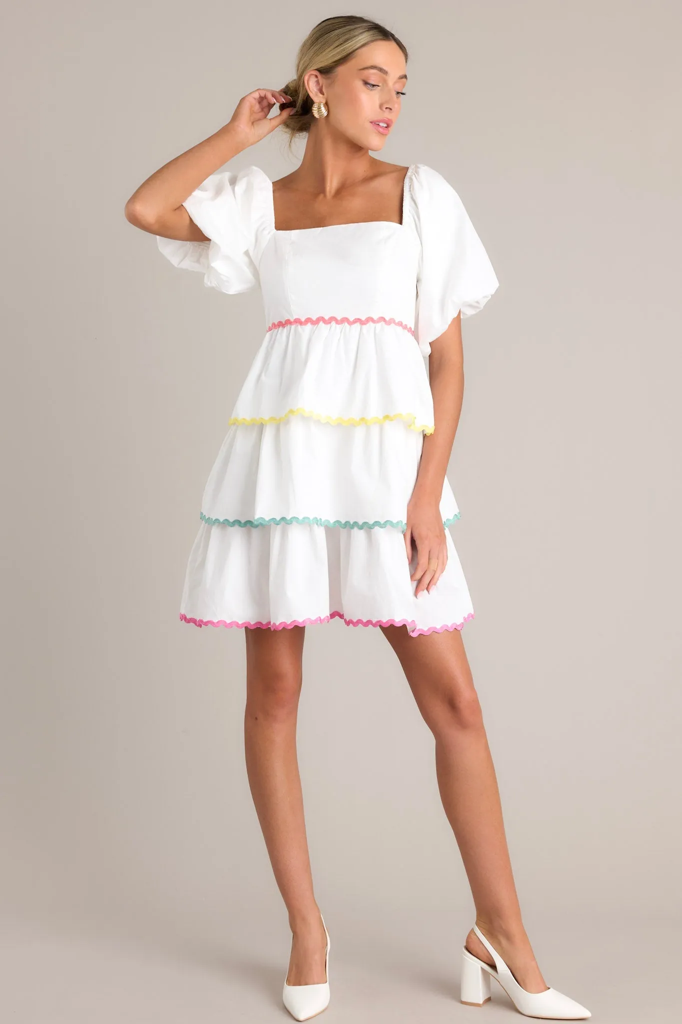 Aurora Dream White Multi Ricrac Mini Dress