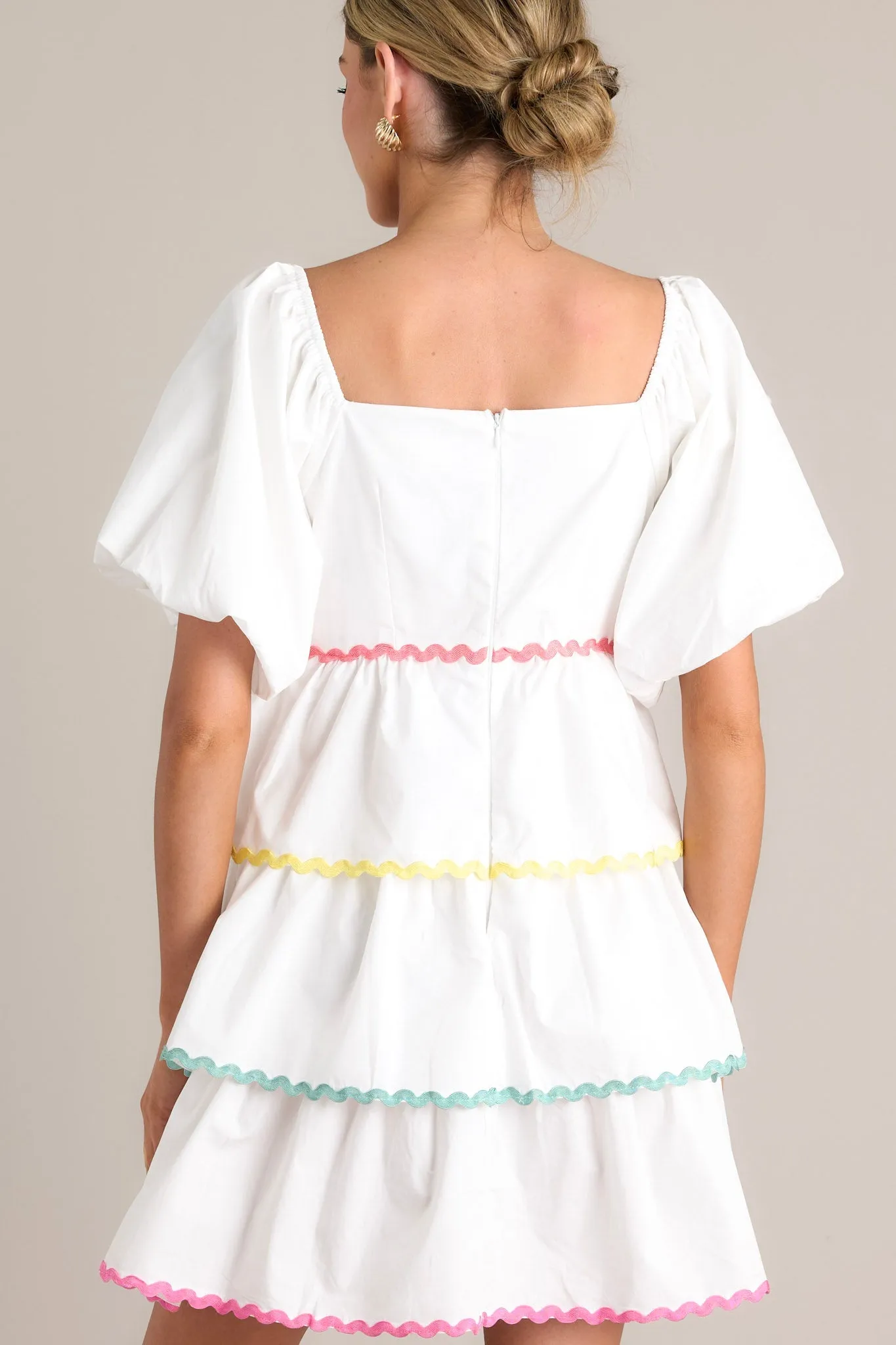 Aurora Dream White Multi Ricrac Mini Dress