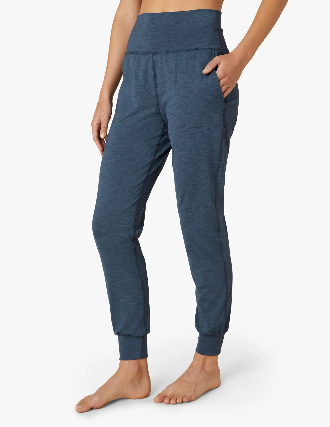 BEYOND YOGA HEATHER RIBBED MIDI JOGGER MINERAL BLUE HEATHER RIB