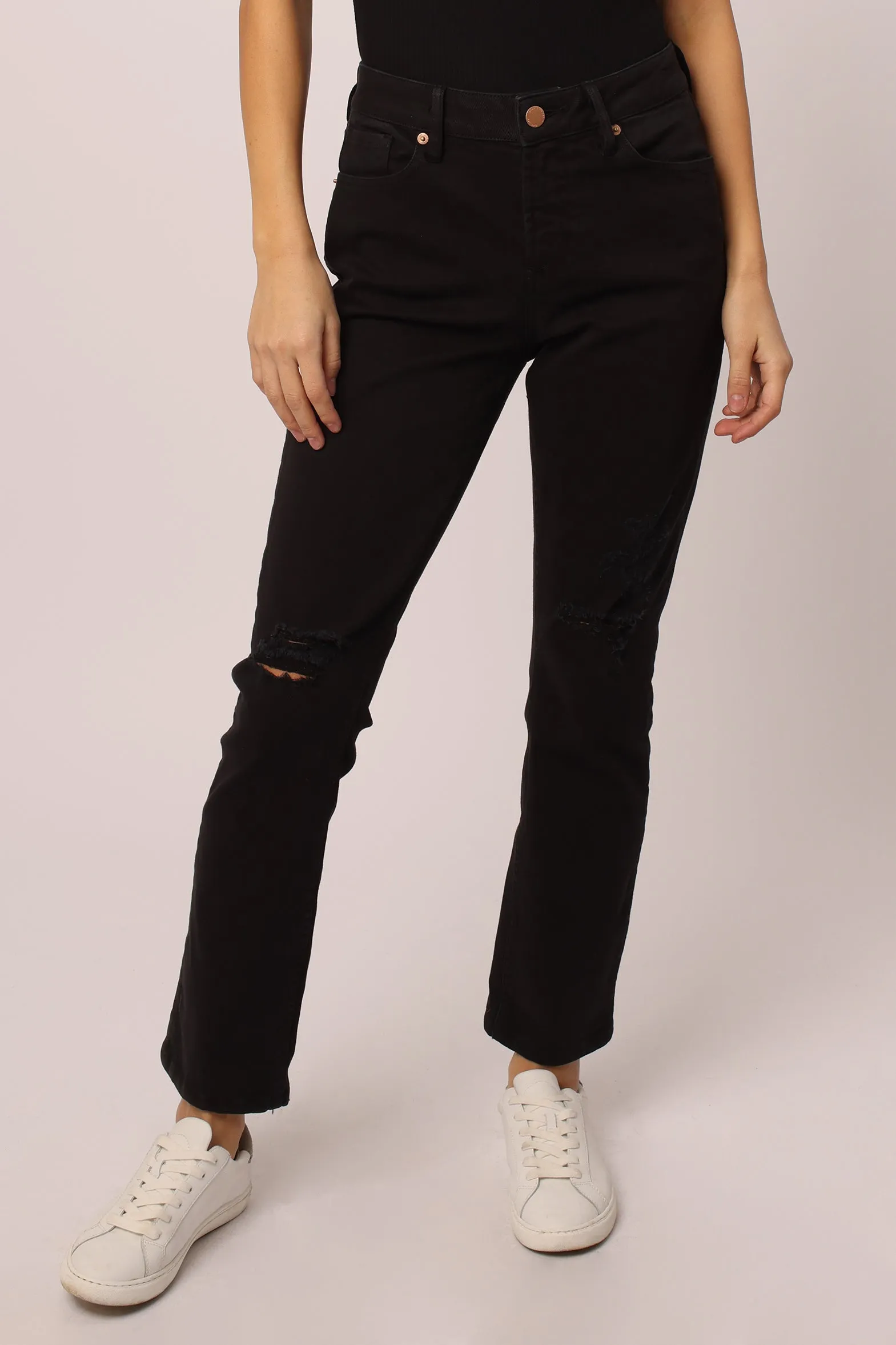 BLAIRE HIGH RISE ANKLE SLIM STRAIGHT JEANS BLACK