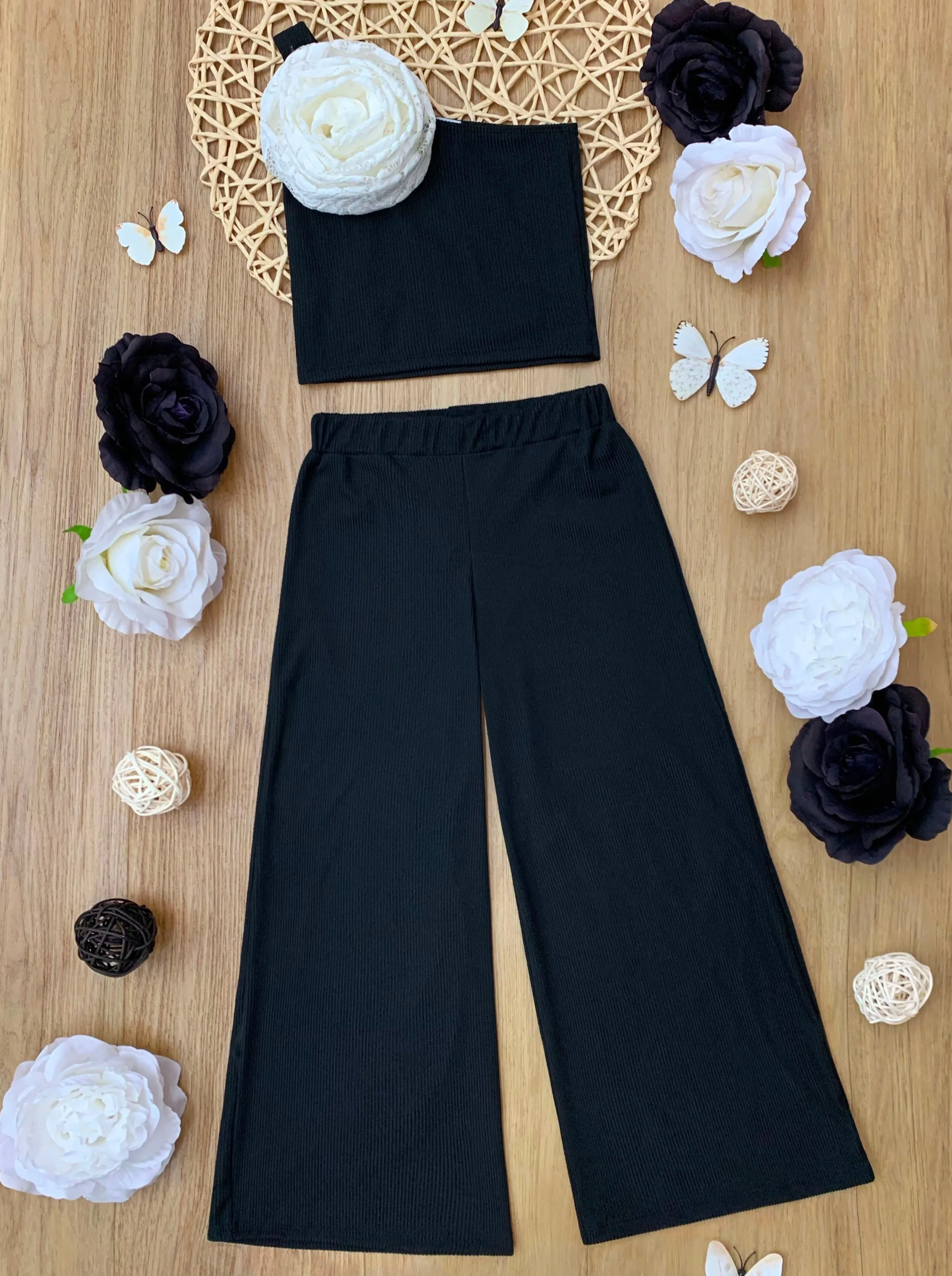 Bloom With Elegance One Shoulder Top and Palazzo Pants Set