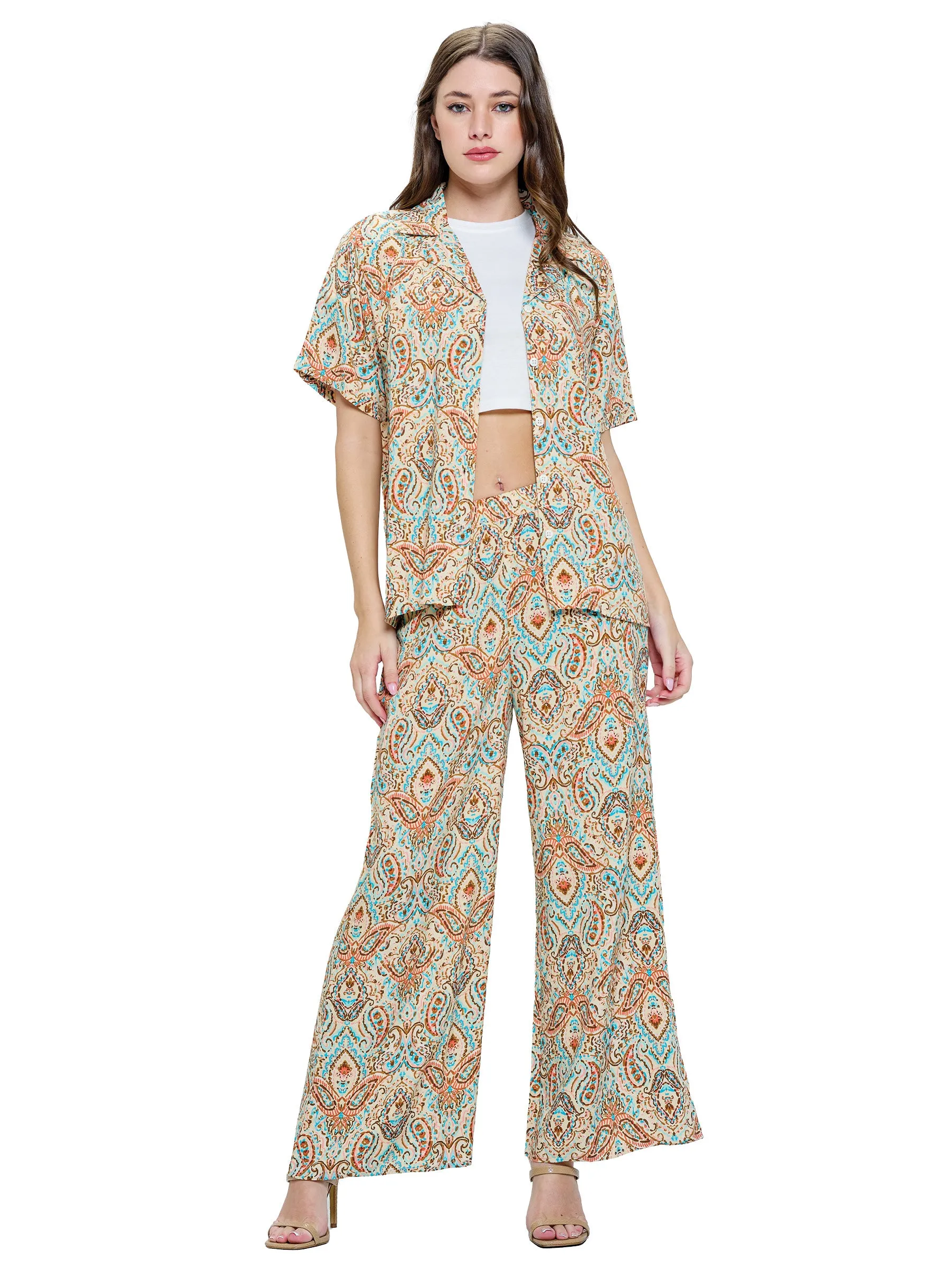 Button up Blouse Paisley Print Multi