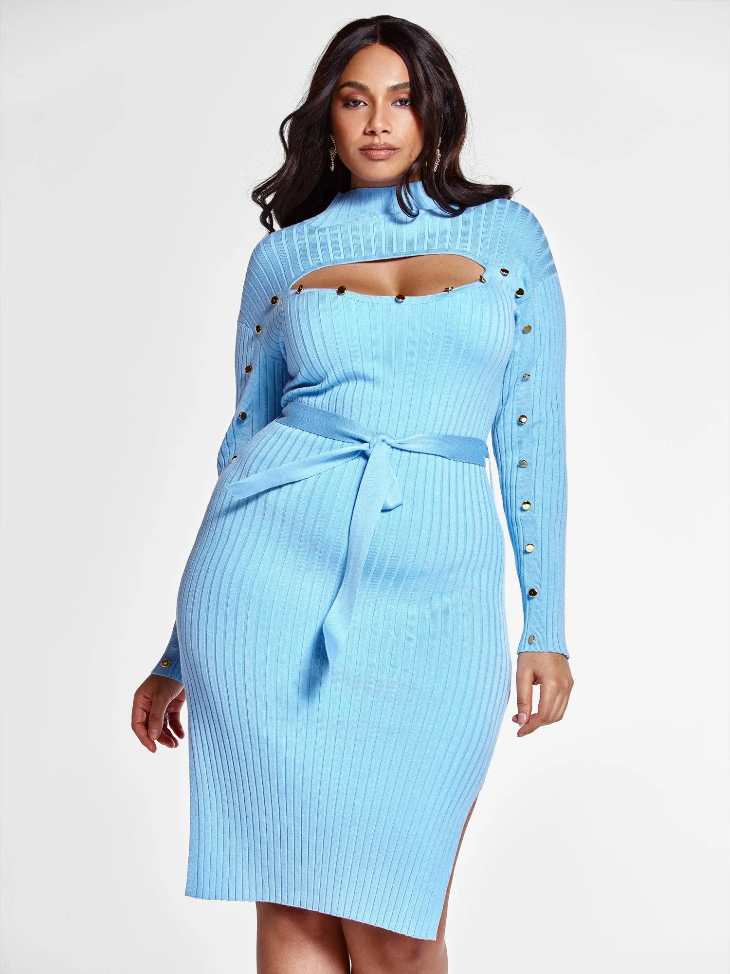 Callie Tie Waist Sweater Dress with Cutout Detail