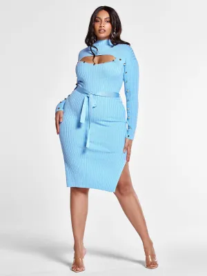 Callie Tie Waist Sweater Dress with Cutout Detail