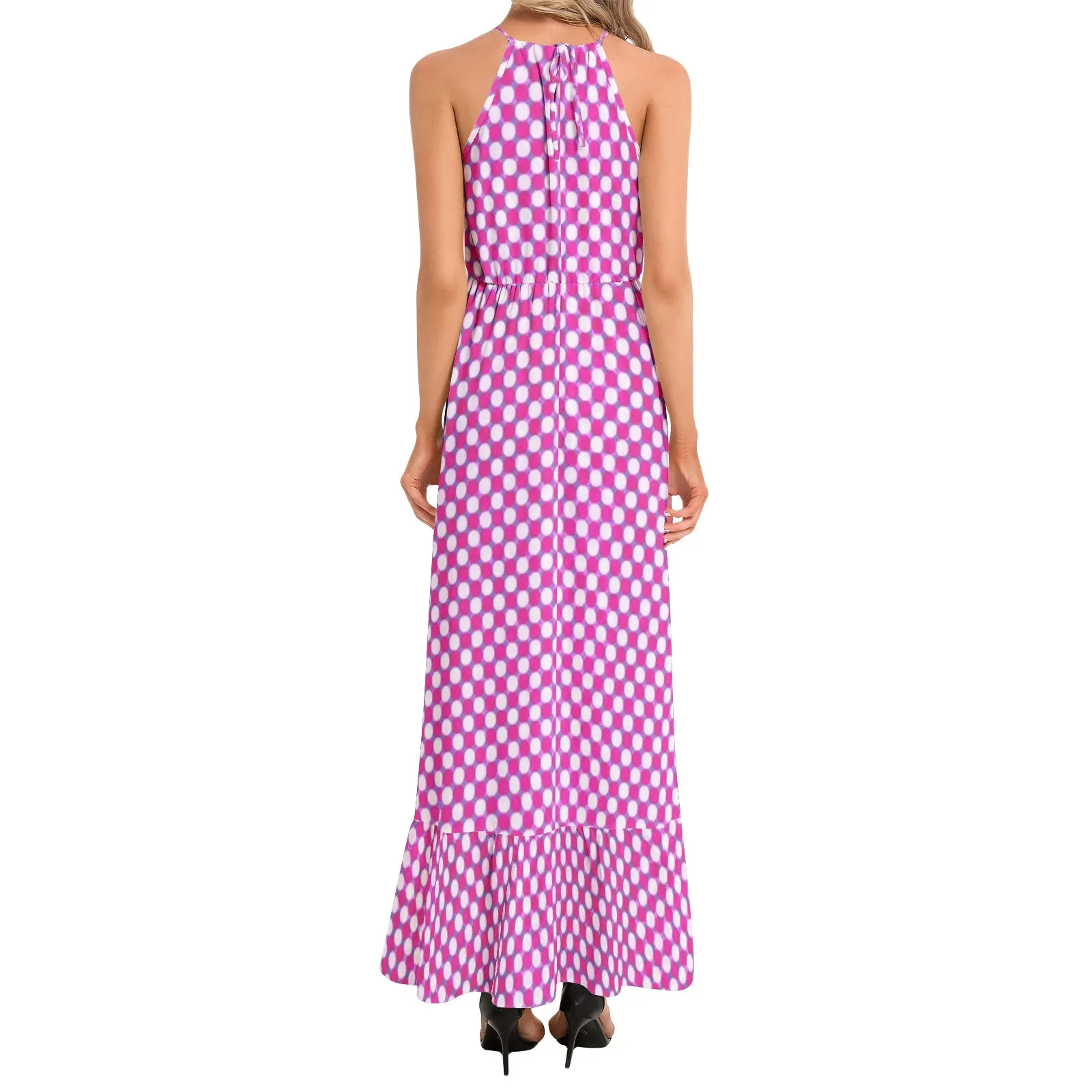 Candy Corner Ruffle Hem Halter Neck Maxi Dress