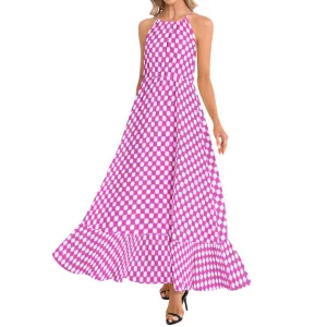 Candy Corner Ruffle Hem Halter Neck Maxi Dress