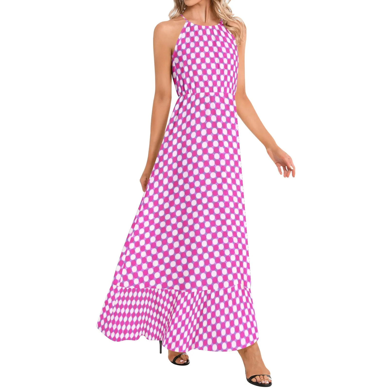 Candy Corner Ruffle Hem Halter Neck Maxi Dress