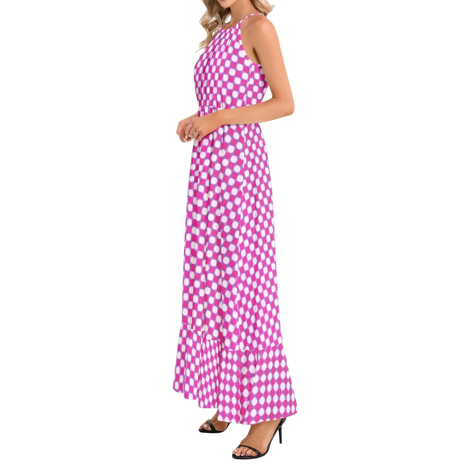 Candy Corner Ruffle Hem Halter Neck Maxi Dress
