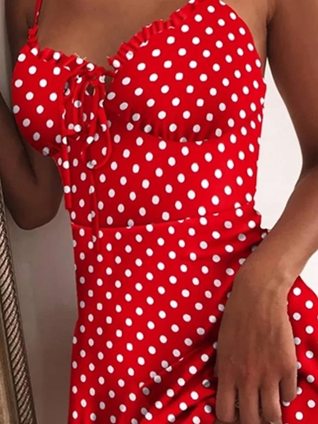 Casual Dress Strap Dress Mini Dress Black Red Blue Sleeveless Polka Dot Print Spring Summer Spaghetti Strap Stylish Weekend  S M L XL XXL for Women