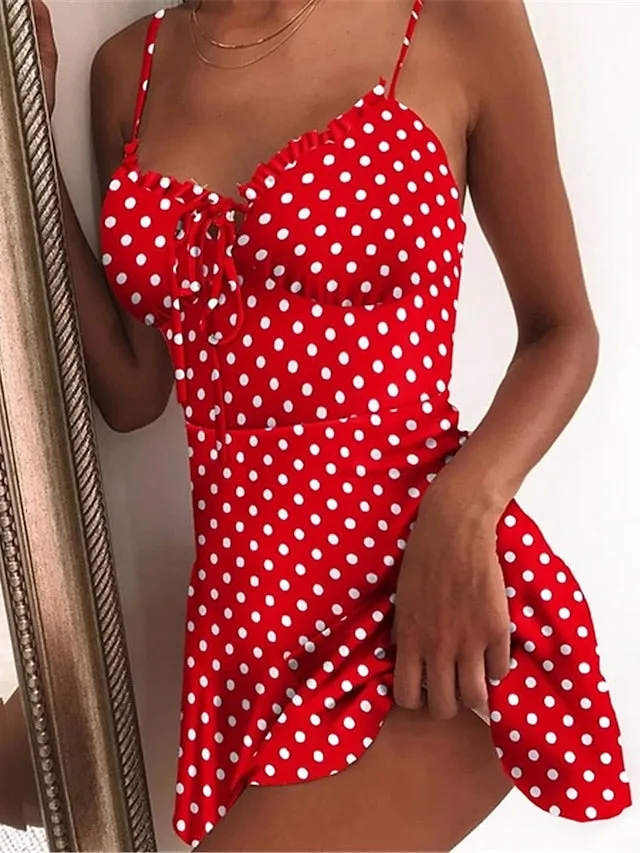 Casual Dress Strap Dress Mini Dress Black Red Blue Sleeveless Polka Dot Print Spring Summer Spaghetti Strap Stylish Weekend  S M L XL XXL for Women