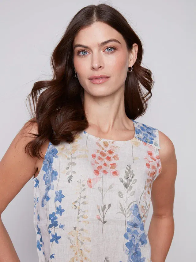 C.B 4544P Printed Sleeveless Linen Top