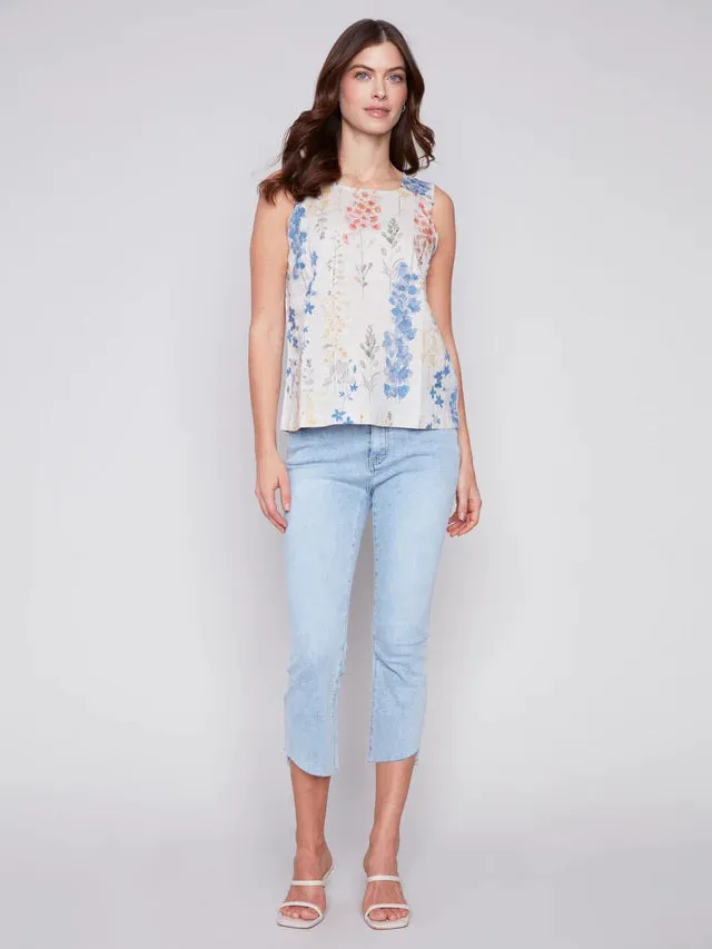 C.B 4544P Printed Sleeveless Linen Top
