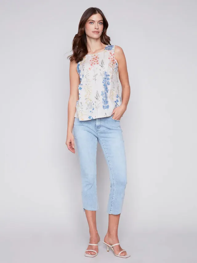 C.B 4544P Printed Sleeveless Linen Top