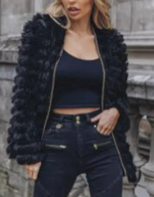 Chain Trim Faux Fir Coat