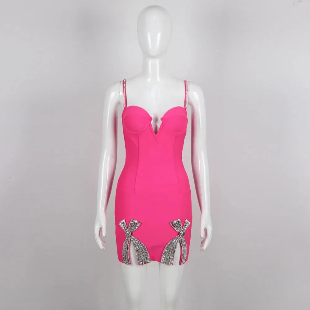 Crystal Bow Bandage Mini Dress