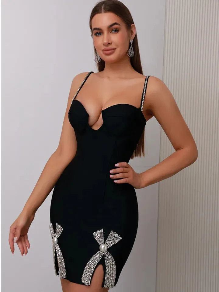 Crystal Bow Bandage Mini Dress