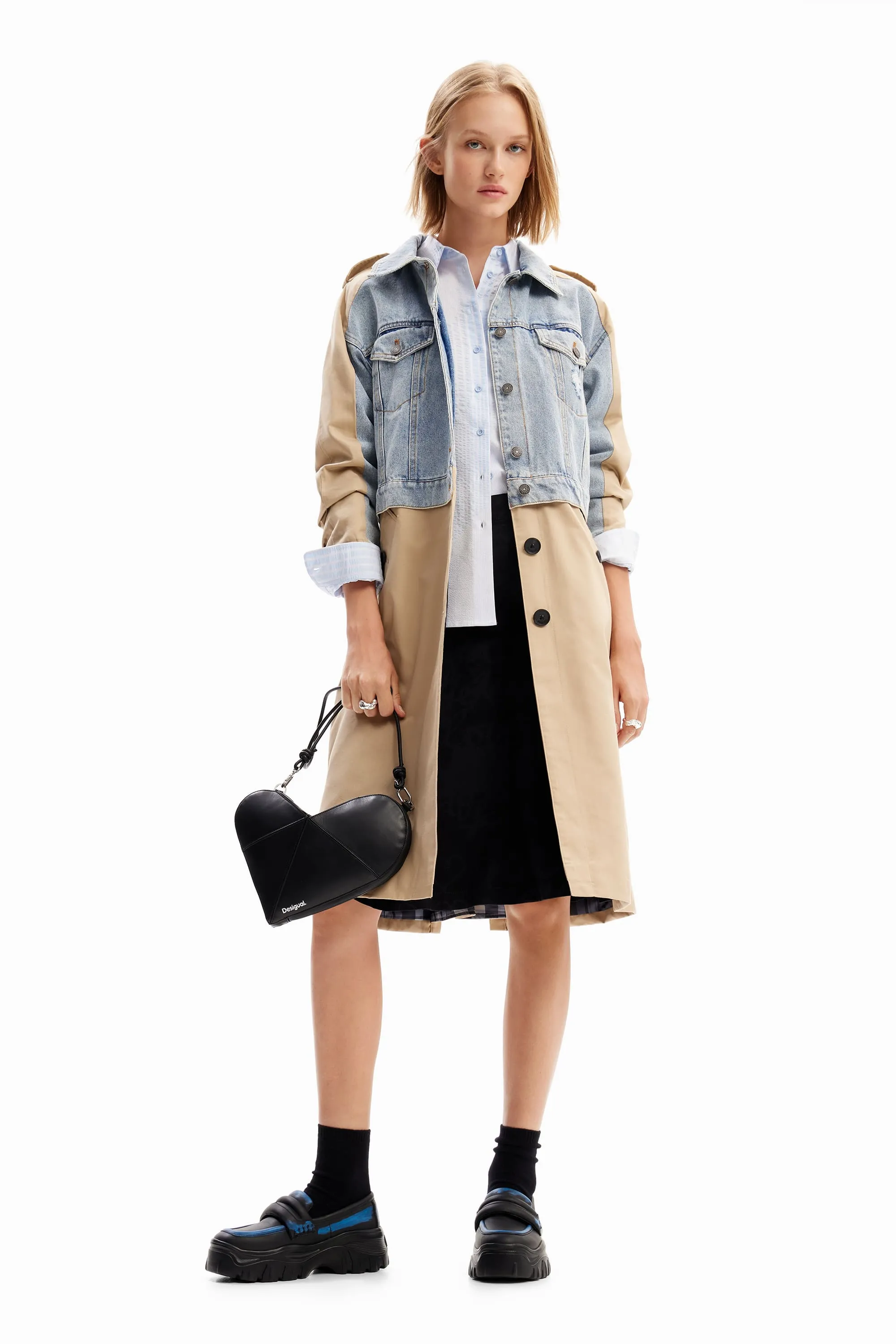 Desigual Riga Beige & Denim Trench Coat Jacket 24WWEWBU