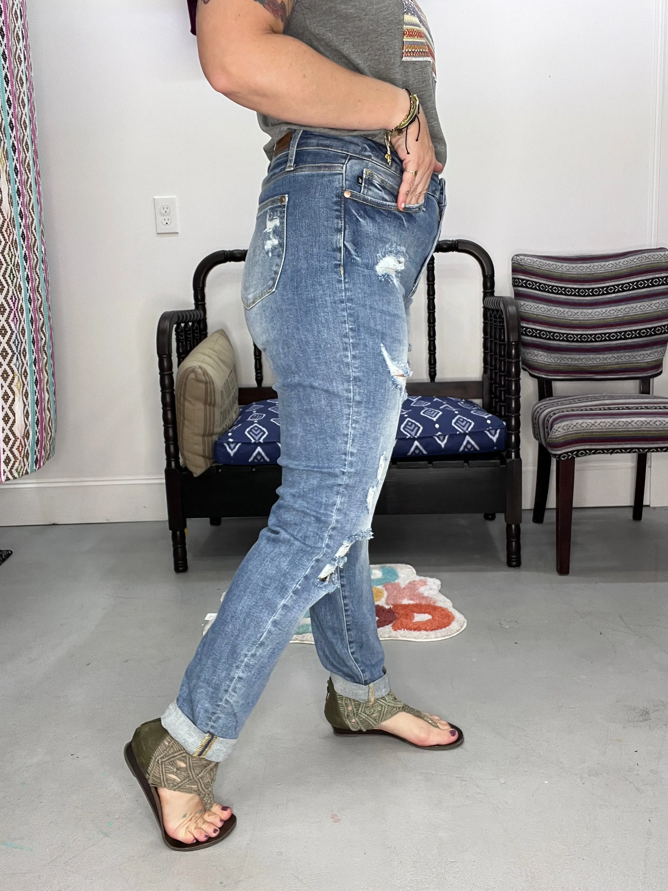 Distressed Cuffed Boyfriend Jeans