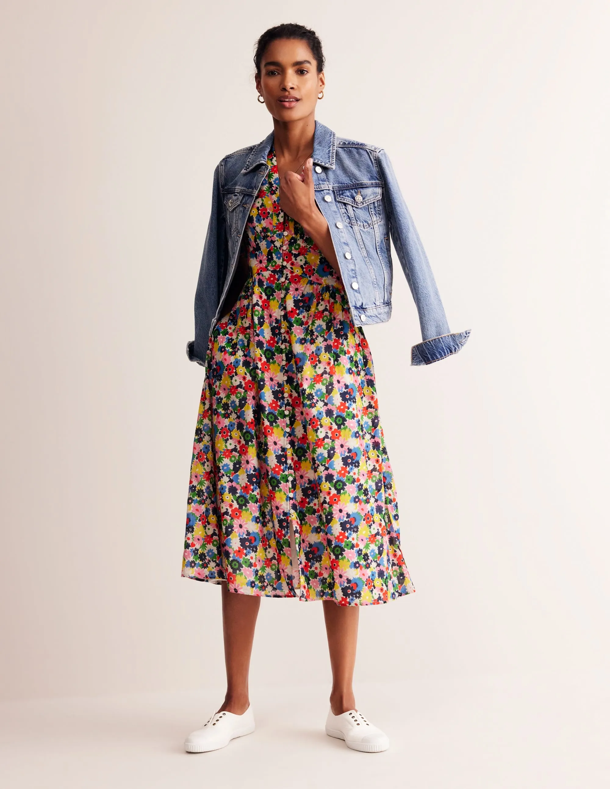 Elsa Crinkle Midi Tea Dress-Multi, Paintbox Ditsy