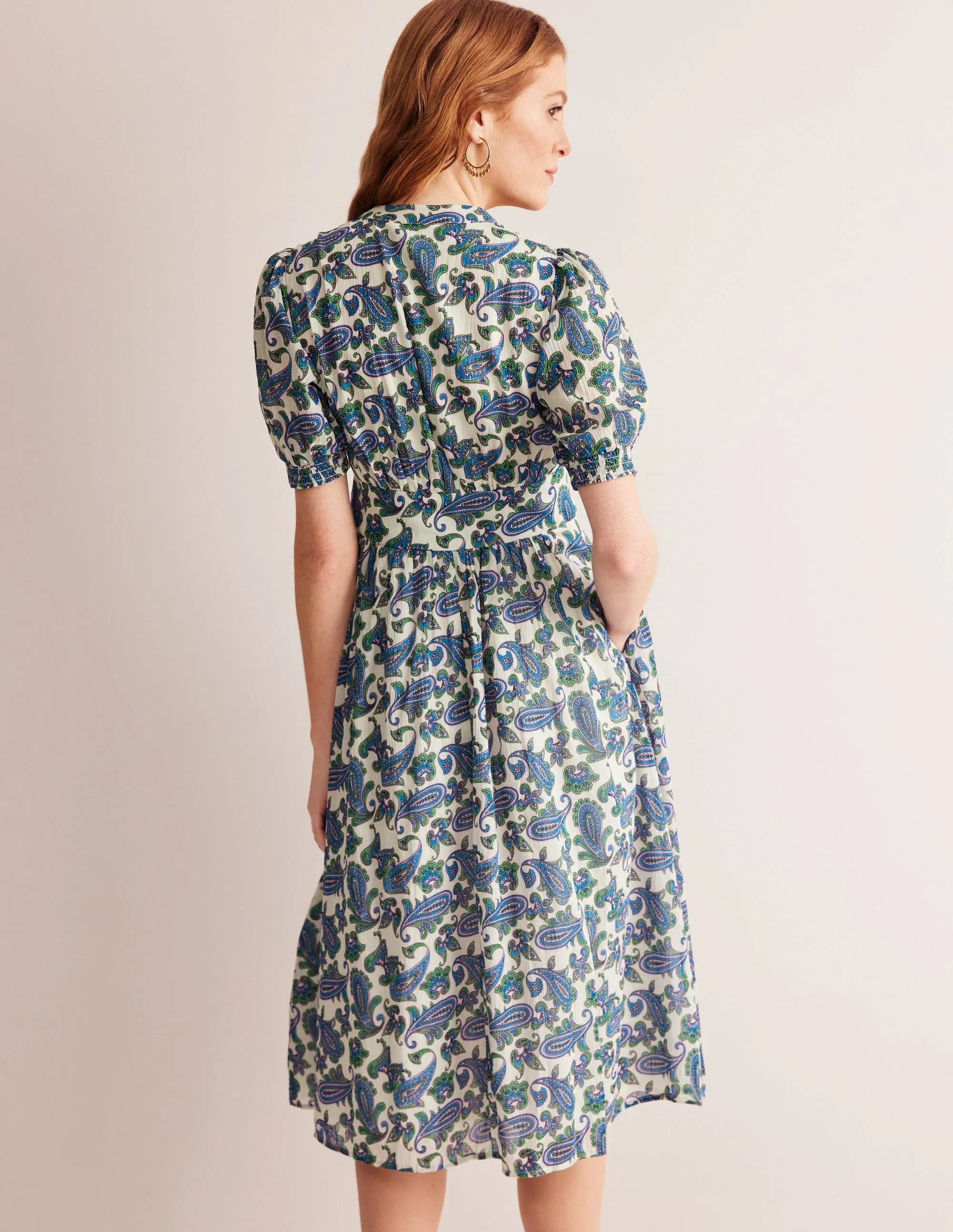 Elsa Crinkle Midi Tea Dress-Surf The Web, Paisley Wave