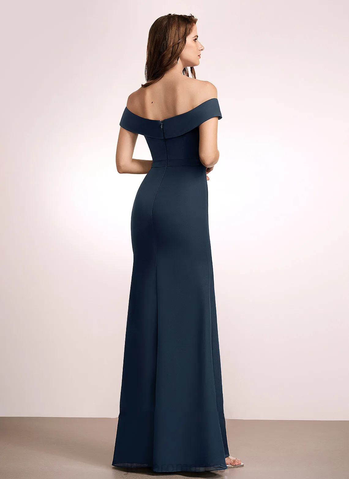 Embellishment Off-the-Shoulder Silhouette Neckline Length A-Line Ruffle Fabric Floor-Length Charity Spaghetti Staps Sleeveless Bridesmaid Dresses