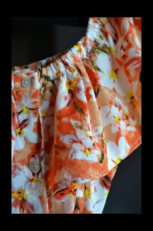 Entro Floral Midi Ruffle Collar Dress - Multi Orange