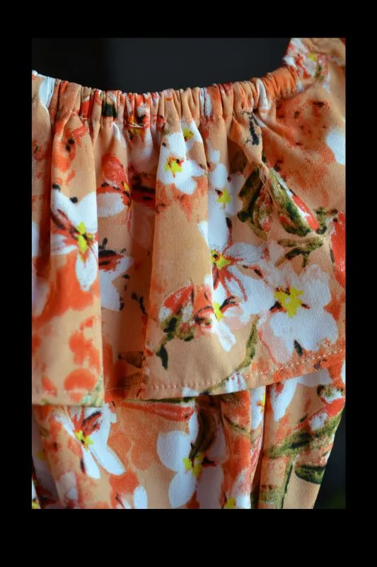Entro Floral Midi Ruffle Collar Dress - Multi Orange