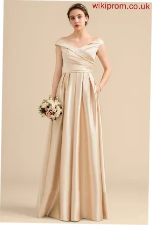 Fabric Length Off-the-Shoulder Embellishment Floor-Length Ruffle A-Line Neckline Silhouette Pockets Nathalie Floor Length Bridesmaid Dresses