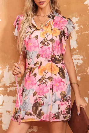 Get Summer Ready with Our Notched Neck Ruffle Floral Mini Dress