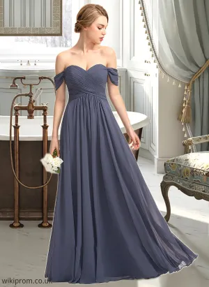 Gill A-line Off the Shoulder Floor-Length Chiffon Bridesmaid Dress With Ruffle SWKP0012924