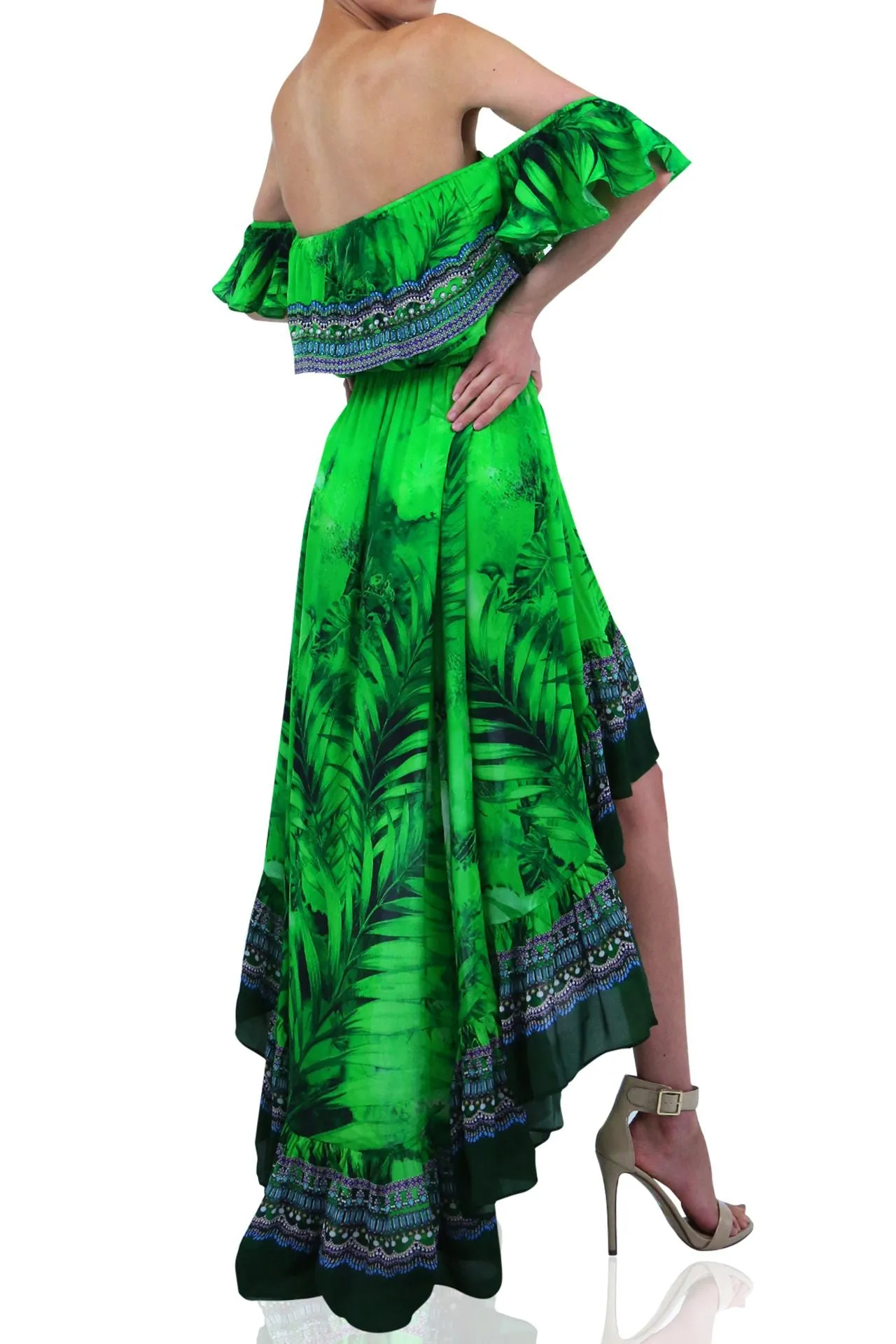 Green Off Shoulder Ruffle Dress