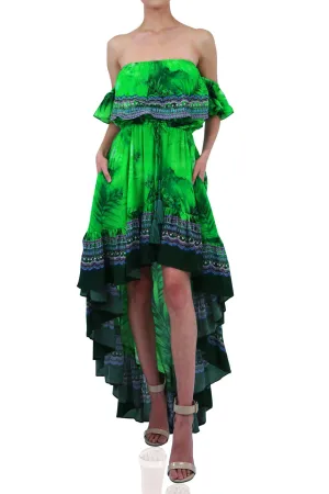 Green Off Shoulder Ruffle Dress