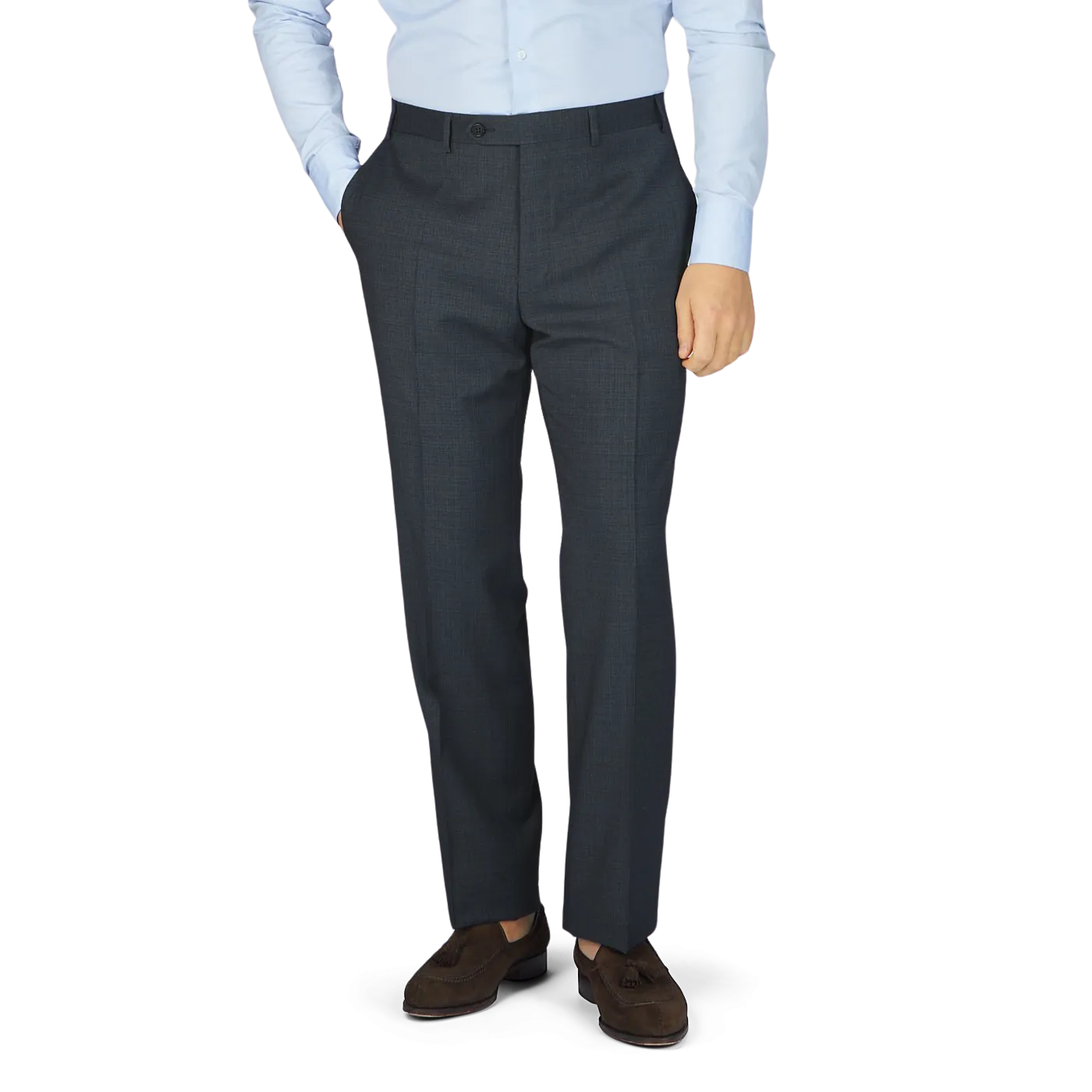 Grey Blue Melange Checked Wool Trousers